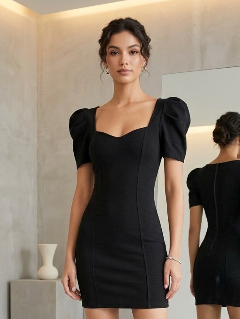 Fashion Nova Puff-Sleeve Bodycon Mini Dress